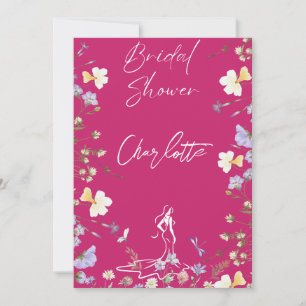 Invitation Bright bold fleurs sauvages script douche de marié