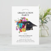 Invitation Bright & Bold Floral Casquette Graduation Party (Debout devant)