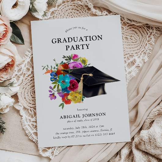 Invitation Bright & Bold Floral Casquette Graduation Party