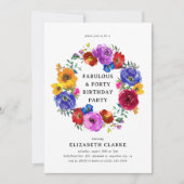 Invitation Bright & Bold Floral Wreath 40th Birthday Party (Devant)