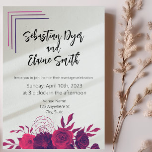 Invitation Bright Bold rose & violet Floral Mariage soleil