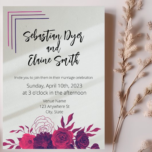 Invitation Bright Bold rose & violet Floral Mariage soleil