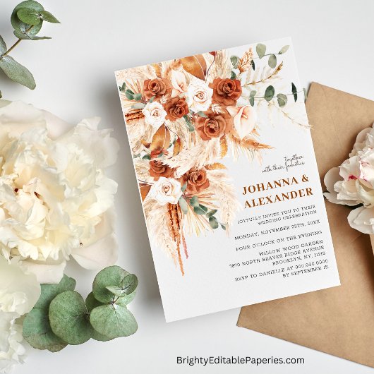 Invitation Bright Bold Terracotta Boho Mariage bohème