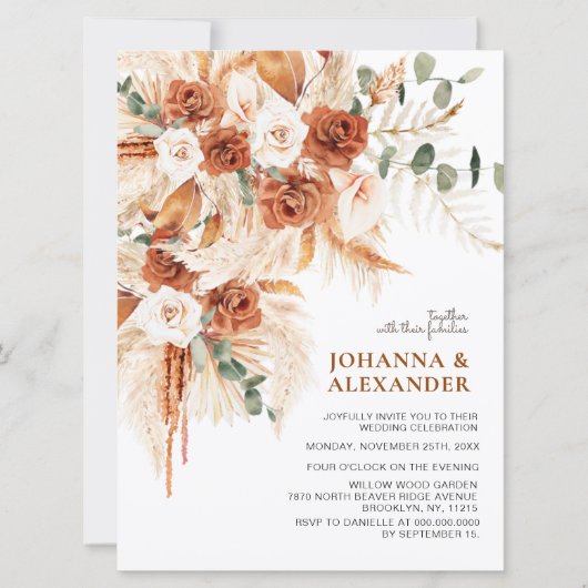 Invitation Bright Bold Terracotta Boho Wedding (Devant)