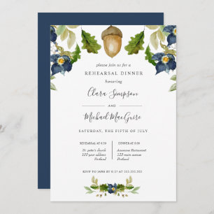 Invitation Bright Chêne bleu fleurs mariage Dîner de répétiti