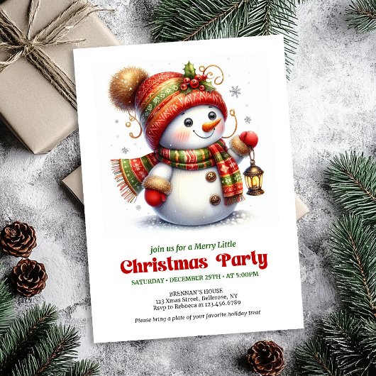 Invitation Bright Christmas snowman invite kids holiday  