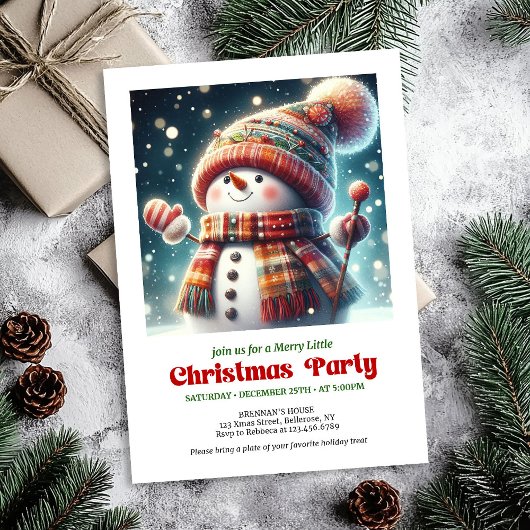 Invitation Bright Christmas snowman kids invite festive