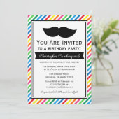 Invitation Bright Coloré Garçon Mustache fête d'anniversaire (Debout devant)