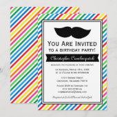 Invitation Bright Coloré Garçon Mustache fête d'anniversaire (Devant / Derrière)
