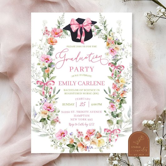 Invitation Bright Colorful Spring Floral Girl Graduation