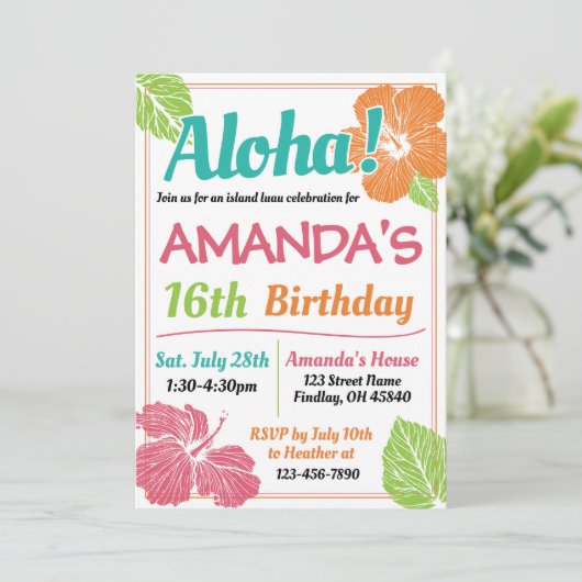 Invitation Bright Colours Island Luau fête d'anniversaire (Debout devant)