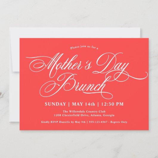 Invitation Bright Coral Calligraphie Mère's Day Brunch (Devant)