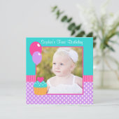 Invitation Bright Cupcake Polka Dot Girl 1er Anniversaire Pho (Debout devant)