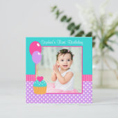 Invitation Bright Cupcake Polka Dot Girl 1er Anniversaire Pho (Debout devant)