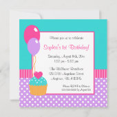 Invitation Bright Cupcake Polka Dot Girl 1er Anniversaire Pho (Dos)