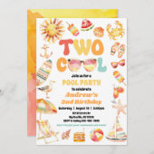 Invitation Bright Deux Cool Anniversaire Pool Party Invitatio (Devant / Derrière)
