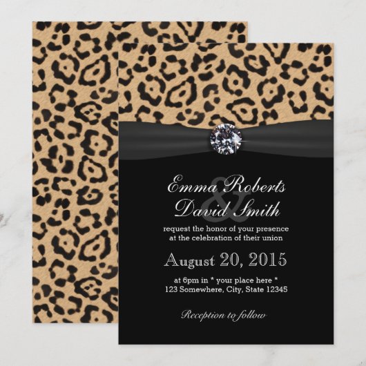 Invitation Bright Diamond & Empreinte de léopard Mariage (Devant / Derrière)