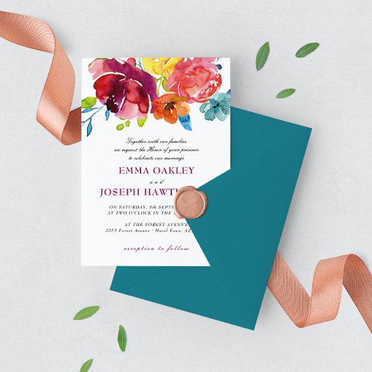 Invitation Bright Été coloré turquoise Mariage floral I
