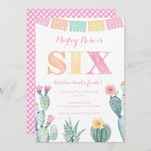 Invitation Bright Fiesta 6e anniversaire fête de cactus fille
