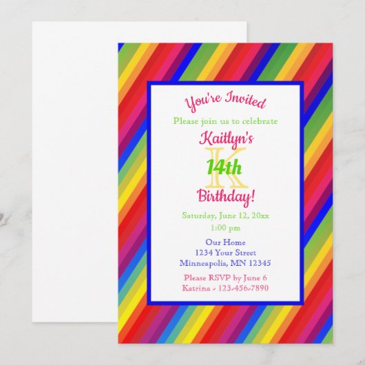 Invitation Bright Fiesta | Anniversaire (Devant / Derrière)