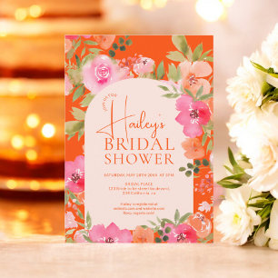 Invitation Bright Floral Boho Orange Fête des mariées