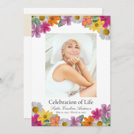 Invitation Bright Floral Celebration of Life Program (Devant / Derrière)