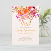 Invitation Bright Floral Romantique 100e fête d'anniversaire (Debout devant)