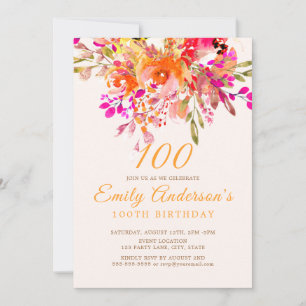 Invitation Bright Floral Romantique 100e fête d'anniversaire
