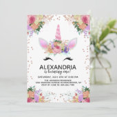 Invitation Bright Floral Unicorn Anniversaire (Debout devant)