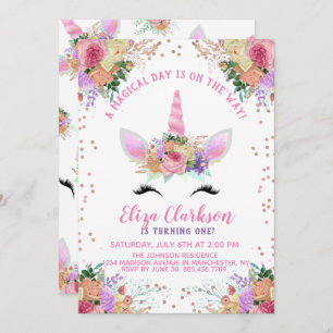 Invitation Bright Floral Unicorn Anniversaire