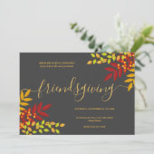 Invitation Bright Foliing Black Thème Thanksgiving Dîner (Debout devant)
