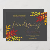 Invitation Bright Foliing Black Thème Thanksgiving Dîner (Devant / Derrière)