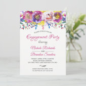 Invitation Bright Fuchsia Gold Floral Engagement Party (Debout devant)