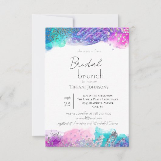 Invitation Bright Fun Mermaid Enk Parties scintillant nuptial (Devant)