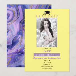 Invitation Bright Fun Purple Jaune Graduation Photo Party