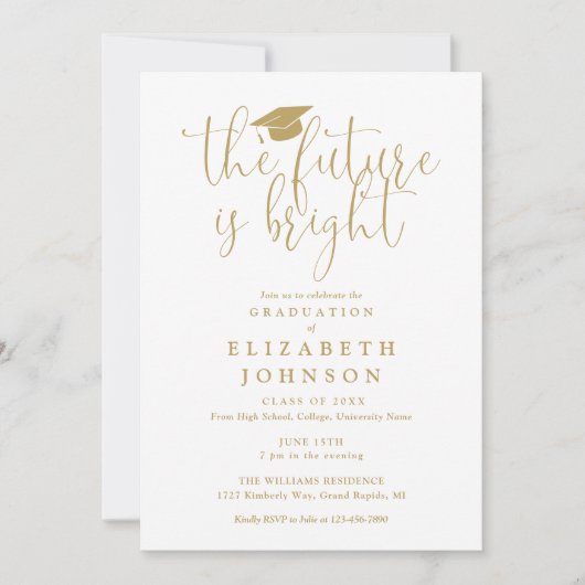 Invitation Bright Future Elegant Gold Script Graduation Party (Devant)