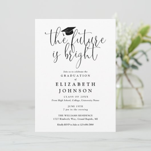 Invitation Bright Future Elegant Script Graduation Party (Debout devant)