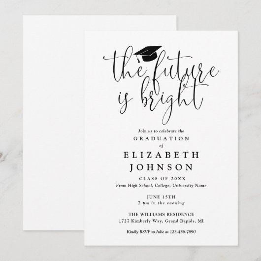 Invitation Bright Future Elegant Script Graduation Party (Devant / Derrière)