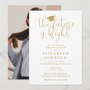 Invitation Bright Future Gold Script Photo Graduation Party