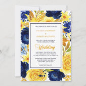 Invitation Bright Gold Navy Blue Floral Modern Wedding Invita (Devant)