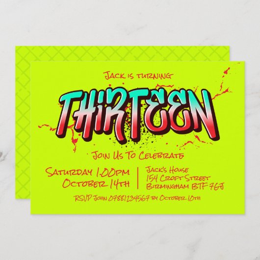 Invitation Bright Graffiti Treize (Devant / Derrière)