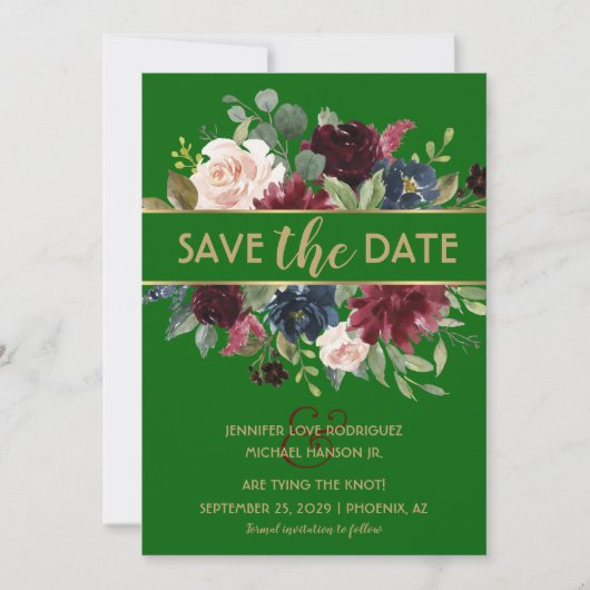 Invitation Bright Green Merlot Marine Boho Enregistrer la dat (Devant)