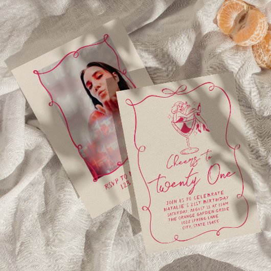 Invitation Bright Hand Drawn Bow 21e Photo Anniversaire