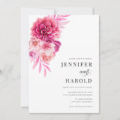Invitation Bright Hot Rose Floral QR Code tout en un Mariage (Devant)