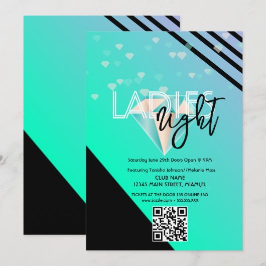 Invitation Bright Ladies Night Club Bar Flyer Code QR (Devant / Derrière)