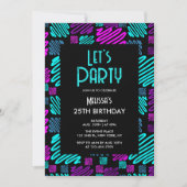 Invitation Bright Neon Motif géométrique Noir 25e anniversair (Devant)