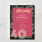 Invitation Bright Neon rose Tropical Botanical 40e anniversai (Devant)