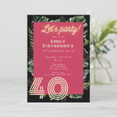 Invitation Bright Neon rose Tropical Botanical 40e anniversai (Debout devant)