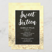 Invitation Bright or scintille bling Sweet 16 élégant script (Devant / Derrière)