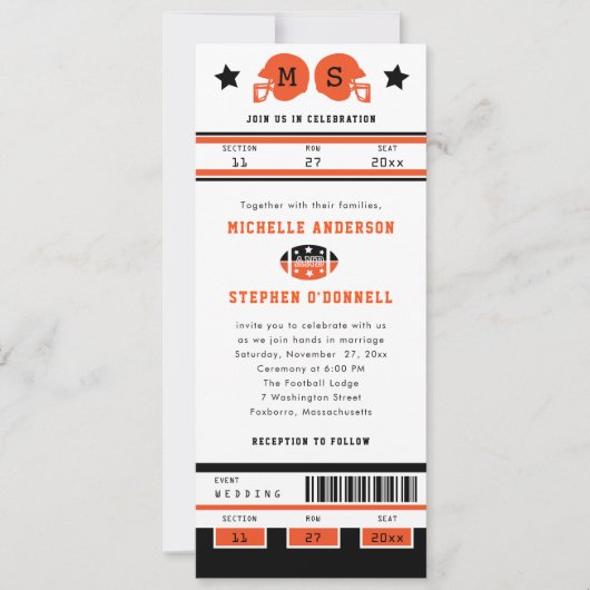 Invitation Bright Orange and Black Football Mariage (Devant)